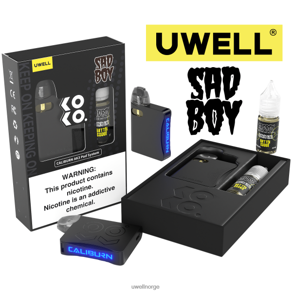 UWELL Disposable Vape - UWELL CALIBURN AK3 sett + a3s 0,8 ohm pods (x2) + pappas damp 10ml salter 50mg D6204Z243 crl: svart/flv: vaniljesaus 50mg