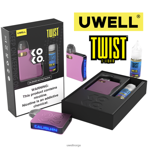 UWELL Vape Flavours - UWELL CALIBURN AK3 sett + a3s 0,8 ohm pods (x2) + pappas damp 10ml salter 50mg D6204Z246 crl: rosa/flv: bær medly lemonade