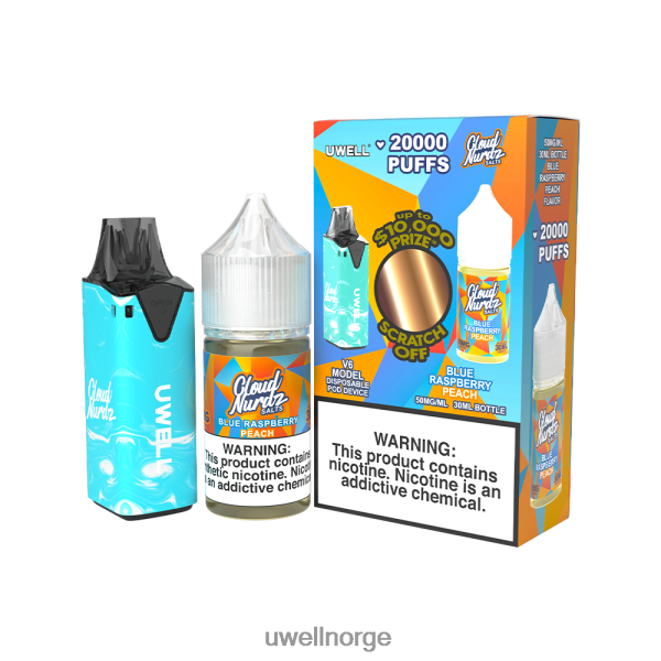 UWELL Disposable Vape - UWELL V6 engangsapparat + pappadamp 30ml juice - samarbeidspakke D6204Z203 clr: blå/flv: blå bringebærfersken 50mg