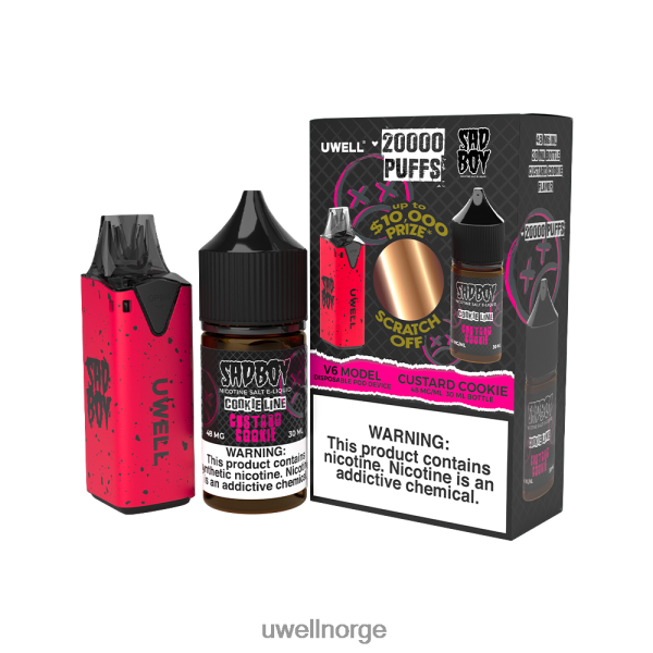 UWELL Disposable Vape - UWELL V6 engangsapparat + pappadamp 30ml juice - samarbeidspakke D6204Z213 clr: rød/flv: vaniljesaus 48mg