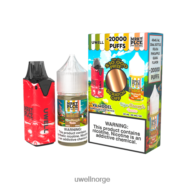 UWELL E Cig - UWELL V6 engangsapparat + pappadamp 30ml juice - samarbeidspakke D6204Z207 clr: rød/flv: feijoa ananas guava 48mg