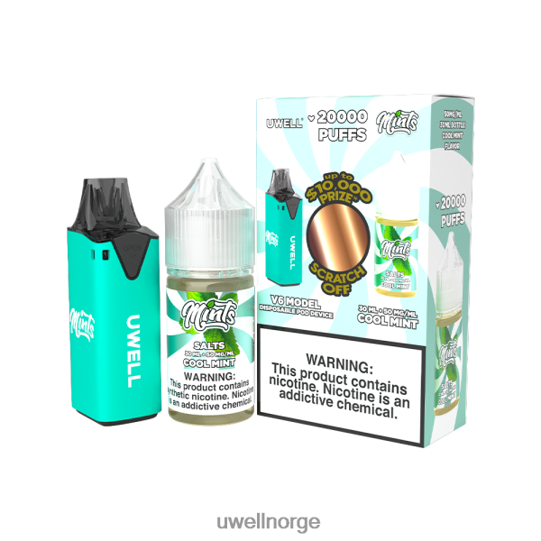 UWELL Flavors - UWELL V6 engangsapparat + pappadamp 30ml juice - samarbeidspakke D6204Z210 clr: cyan/flv: kul mynte 50mg