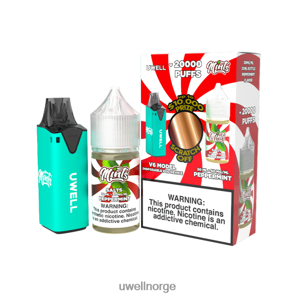 UWELL Norge - UWELL V6 engangsapparat + pappadamp 30ml juice - samarbeidspakke D6204Z211 clr: cyan/flv: peppermynte 50mg