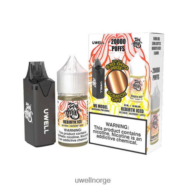 UWELL Norge - UWELL V6 engangsapparat + pappadamp 30ml juice - samarbeidspakke D6204Z221 clr: svart/flv: gjenfødsel iset 50mg