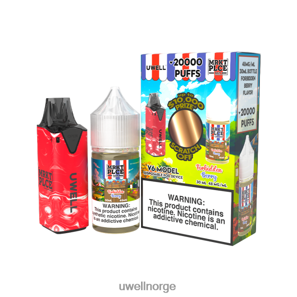 UWELL Online Shop - UWELL V6 engangsapparat + pappadamp 30ml juice - samarbeidspakke D6204Z208 clr: rød/flv: forbudt bær 48mg