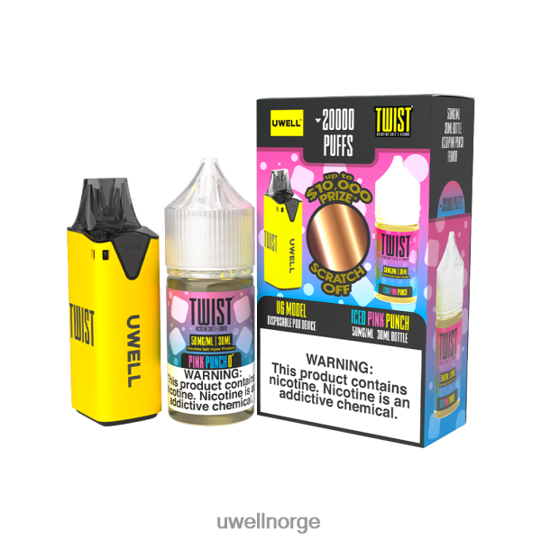 UWELL Online Shop - UWELL V6 engangsapparat + pappadamp 30ml juice - samarbeidspakke D6204Z218 clr: gul/flv: iset rosa punch 50mg