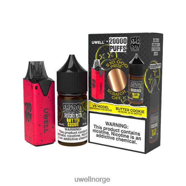 UWELL Oslo - UWELL V6 engangsapparat + pappadamp 30ml juice - samarbeidspakke D6204Z212 clr: rød/flv: butter cookie 48mg