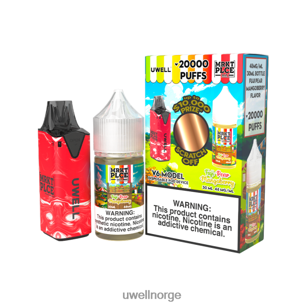 UWELL Sale - UWELL V6 engangsapparat + pappadamp 30ml juice - samarbeidspakke D6204Z209 clr: rød/flv: fuji pære mangobær 48mg