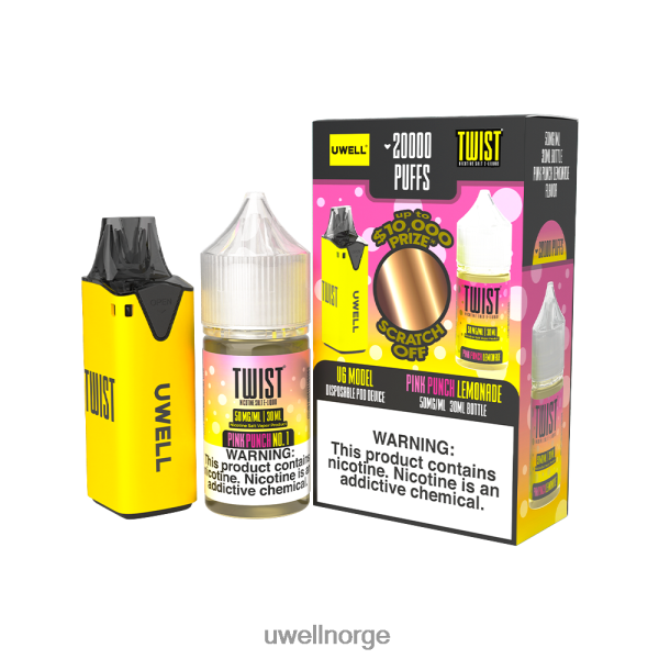 UWELL Sale - UWELL V6 engangsapparat + pappadamp 30ml juice - samarbeidspakke D6204Z219 clr: gul/flv: rosa punch lemonade 50mg